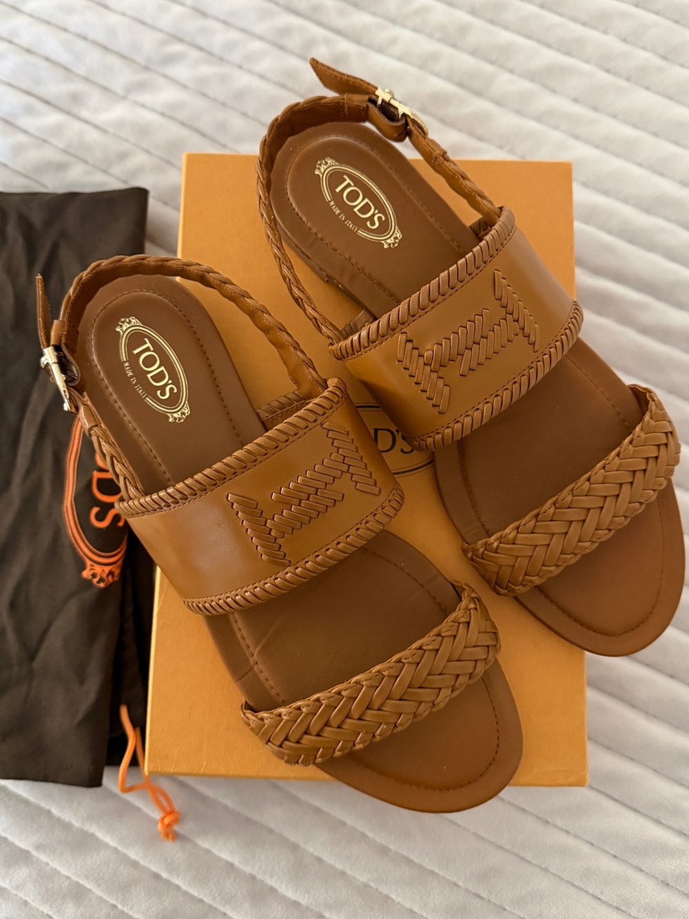 TODβS Selleria Braided Leather Slingback Sandals Tan Brown EU 39 / US 9